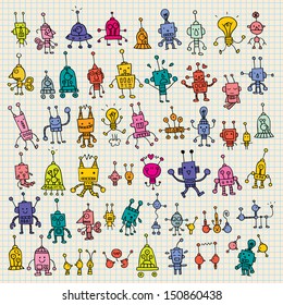 cute cartoon robots set