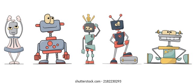 Robots de dibujos animados. Aislado sobre fondo blanco.