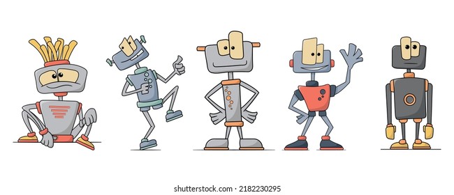 Robots de dibujos animados. Aislado sobre fondo blanco.
