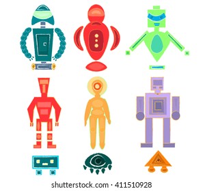 Cute cartoon robots set. Vector illustration