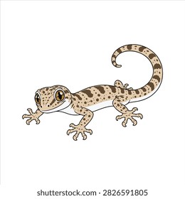 Cute cartoon rock lizard with a friendly expression in kawaii style. Adorable reptile vector illustration isolated on a white background.