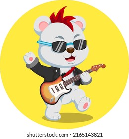 Cute cartoon rock star cat playing the guitar