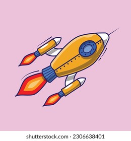 Cute cartoon rocket vector illustration icon isolated. starship vector with bright color inside. can used for icon, sticker, flyer, banner and others.