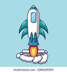 Cute cartoon rocket vector illustration icon by Camhiu. can used for anything, like sticker, banner, flyer, mock u, and etc.