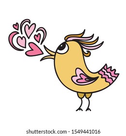 Cute cartoon romantic bird. Vector illustration