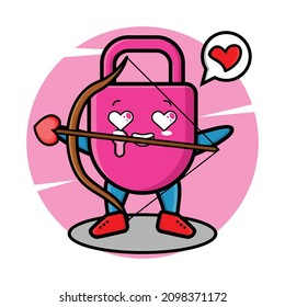 Cute cartoon romantic cupid lock with love arrow in modern design style for t-shirt, sticker, logo elements