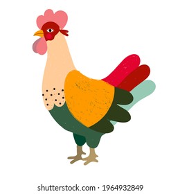 Un bonito afiche de caricaturas. Ilustración vectorial colorida de gallo para afiches o camisetas.