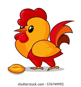 cute cartoon rooster with a grain