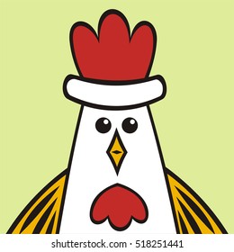Cute cartoon rooster in hat. Happy new 2017 year card. Vector illustration.