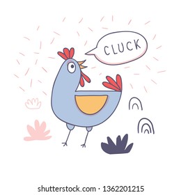 Cute cartoon rooster with love emoji in doodle sketchy style. Childish print for nursery, kids apparel, poster, postcard. Vector Illustration - Vector