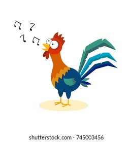 Cute cartoon rooster singing. Isolated on white background.