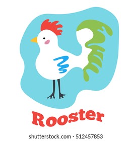 Cute cartoon rooster. Vector clip art illustration.