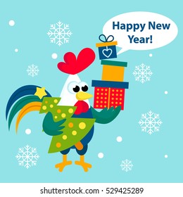 Cute cartoon rooster vector illustration. Funny rooster isolated on white background. Cock, farm animal, the symbol of New Year