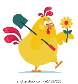 Cute cartoon rooster vector illustration. Funny yellow roosters for Happy Easter card or decor. Cock, farm animal the symbol of New Year