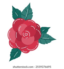 Cute cartoon rose flower in flat style.  Symbol of love.