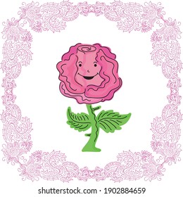 Cute cartoon rose. Vector illustration