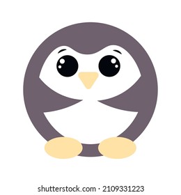 Cute cartoon round Penguin. Draw illustration in color