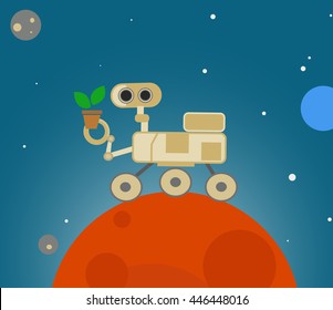 Cute cartoon rover exploring Mars.