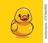 Cute Cartoon Rubber Duck Vector Illustration – Adorable Yellow Duckling Mascot in Clean Outline Style