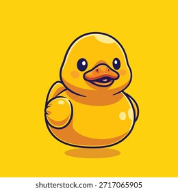 Linda Ilustración vectorial de pato de goma de dibujos animados – Adorable mascota de patito amarillo en estilo de contorno limpio