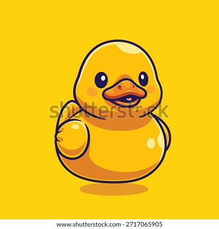 Cute Cartoon Rubber Duck Vector Illustration – Adorable Yellow Duckling Mascot in Clean Outline Style