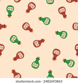 Cute Cartoon Rum bottle Seamless Pattern background. Vector illustration.