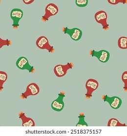 Cute Cartoon Rum bottle Seamless Pattern background. Vector illustration.