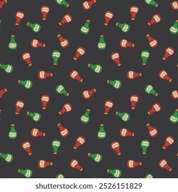 Cute Cartoon Rum bottle Seamless Pattern background. Vector illustration.