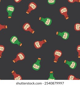 Cute Cartoon Rum bottle Seamless Pattern background. Vector illustration.