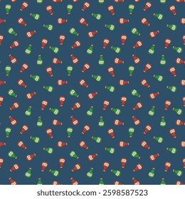 Cute Cartoon Rum bottle Seamless Pattern background. Vector illustration.