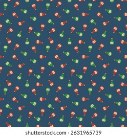 Cute Cartoon Rum bottle Seamless Pattern background. Vector illustration.