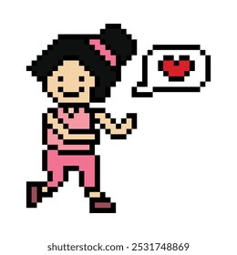 Dibujos animados lindos correr ejercicio píxel de dibujos animados 8bit personaje mujer mujer carrera o correr jog cardio estilo de vida para decoración estilo de vida 8 bit femenino jog maratón ejercicio Vector.