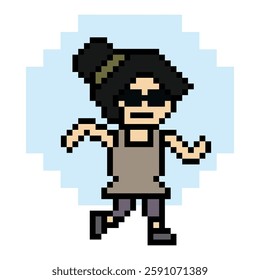 Cute cartoon run exercise pixel cartoon 8bit character woman lady run running jog cardio lifestyle decoration life style 8 bit female jog marathon exercise game 8 bit game vector.