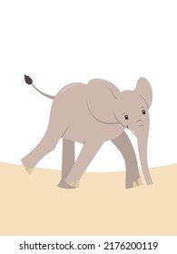 cute cartoon running baby elephant illustration poster for nursery, vector illustration for kids room