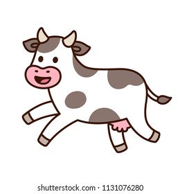 Cute Cartoon Running Cow Drawing. Funny Cow Jumping, Vector Illustration.