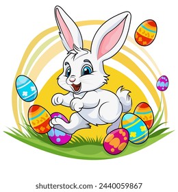 Cute cartoon running Easter bunny