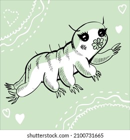 Cute cartoon running tardigrade. Vector Image.