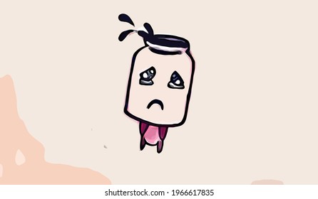 Botella Triste de Caricatura. Ilustración del vector