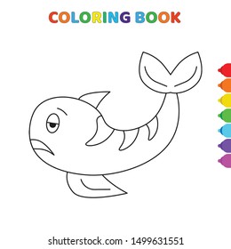 cute cartoon sad ti shark coloring book for kids. black and white vector illustration for coloring book. sad ti shark concept hand drawn illustration