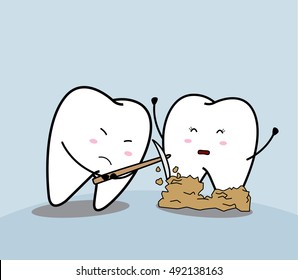 Cute Cartoon Sad Tooth And Bacteial Plaque