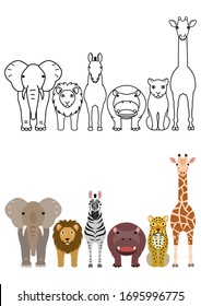 cute cartoon safari animals border set