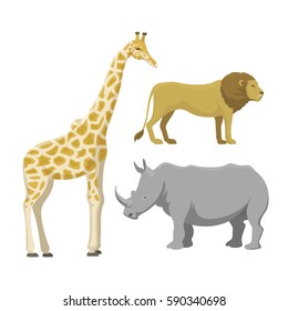 Cute cartoon safari animals vector illustration.