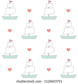 cute cartoon sailboats seamless vector pattern background illustration