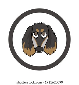 Cute cartoon Saluki in circle puppy vector clipart. Pedigree kennel doggie breed for kennel club. Purebred domestic dog training for pet parlor. Illustration mascot. Isolated canine. 