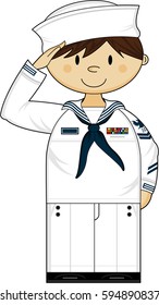 Cute Cartoon Saluting Navy Sailor