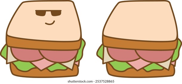 A cute cartoon sandwich with face lunch illustration.