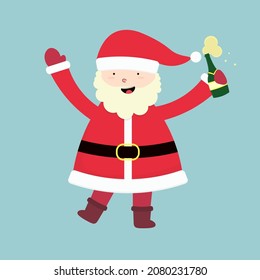 Cute cartoon Santa Claus with champagne