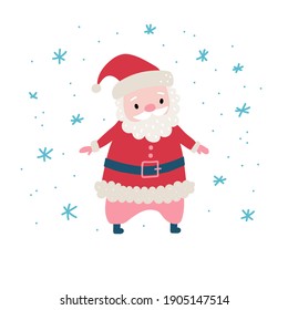 Cute cartoon Santa Claus for Christmas and New Year greeting design. Holiday character. Vector illustration.