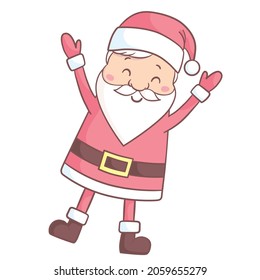 Cute cartoon Santa Claus for Christmas and New Year greeting design. Holiday character. Vector illustration.