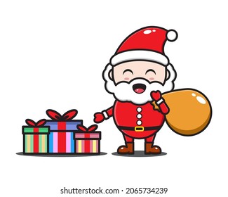 cute cartoon santa claus with christmas gift 